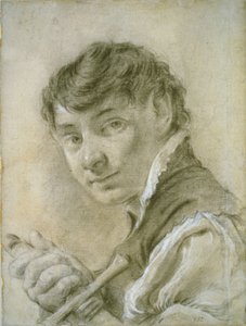 Portrét mladého muže s mečem, asi 1735 (černobílá křída s uhlím na papíře) od Giovanni Battista Piazzetta