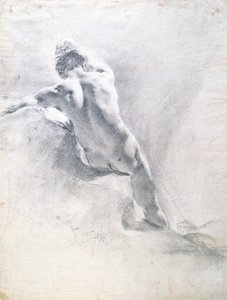 Studie mužského aktu, cca 1715 (černá křída zvýrazněná bílou na papíře)