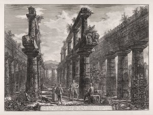 A., B. Pohled na pozůstatky dvou řad sloupů v Neptunově chrámu, které po stranách tvořily sloupořadí v celle a nesly střechu stavby ... od Giovanni Battista Piranesi