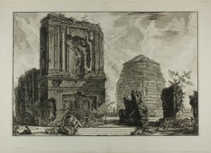 A. Pohled na hrobku Liciniana Piso na starověké Appianské cestě... B. Hrobka Cornelii..., z Pohledů na Řím od Giovanni Battista Piranesi
