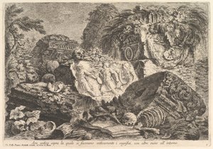 Starověký oltář, na kterém se ve starověku prováděly oběti, obklopený dalšími rui..., ca. 1750. od Giovanni Battista Piranesi