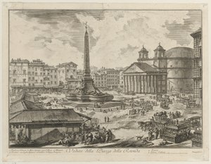 Pohled na Piazza della Rotonda s Pantheonem a obeliskem od Giovanni Battista Piranesi