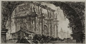 Konstantinův oblouk v Římě, deska 9 z některých pohledů na triumfální oblouky a další památky od Giovanni Battista Piranesi