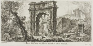 Oblouk Pola na Istrii poblíž brány, deska 24 z některých pohledů na triumfální oblouky a další památky od Giovanni Battista Piranesi