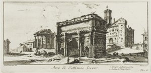 Bogen des Septimius Severus. 1. Tempel der Concordia. 2. Aufstieg zum Kapitolshügel, Tafel 13 aus Einige Ansichten von Triumphbögen und anderen Denkmälern von Giovanni-Battista Piranesi