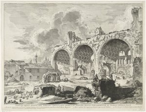 Bazilika van Maxentius te Rome Pohled na zbytky Tablino Neronova zlatého domu, běžně známého jako Chrám míru (název na předmětu) Gezichten op Rome (název série) Pohledy na Řím navrhl a vyryl Giambattista Piranesi architekt V od Giovanni Battista Piranesi