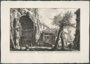 Boog van Titus te Rome Pohled na Titův oblouk (název na objektu) Gezichten op Rome (název série) Pohledy na Řím navržený a vyrytý architektem Giambattista Piranesi Ve (nez) iano (název série) od Giovanni Battista Piranesi