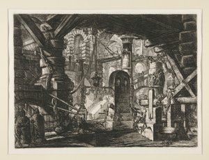 Carceri, XVI.: Molo s řetězy od Giovanni Battista Piranesi