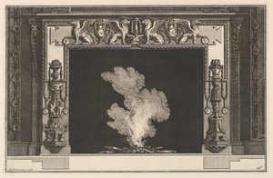 Komín: Ponížení grifonci na překladu a svícny na ostění Ch. doprovázet..., ca. 1769. od Giovanni Battista Piranesi