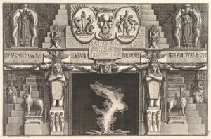 Kamin im ägyptischen Stil: Gruppen von drei weiblichen Akten an der Basis jedes von Giovanni Battista Piranesi