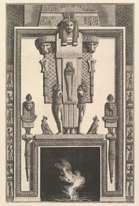 Komín v egyptském stylu: Mumie položená na velké karyatidě nad linte..., 1769. od Giovanni Battista Piranesi