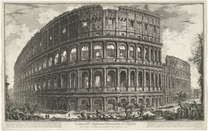 Koloseum v Římě Pohled na Flaviův amfiteátr, známý jako Koloseum (název na objektu) Gezichten op Rome (název série) Pohledy na Řím navržený a vyrytý architektem Giambattista Piranesi Ve (nez) iano (název série) od Giovanni Battista Piranesi