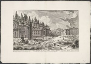 Forum Romanum se setkalo s Tempel van Jupiter Stator te Rome Pohled na místo, kde bylo starověké římské fórum (název na objektu) Gezichten op Rome (název série) Pohledy na Řím navržený a vyrytý architektem Giambattista Piranesi Ve (nez) iano (název série) od Giovanni Battista Piranesi