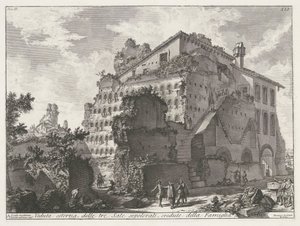 Graftombe van familie van keizer Augustus Vnější pohled na tři hrobové místnosti, o kterých se předpokládá, že patří rodině Aug.to (název na objektu) Archeologische vondsten in en rond Rome (název série) Římské starožitnosti (název série) od Giovanni Battista Piranesi