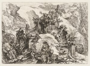 Groteschi: Ruiny se Smrtihlavou a kostrou od Giovanni Battista Piranesi
