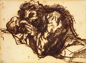Poloviční portrét muže sklánějícího se (pero a inkoust na papíře) od Giovanni Battista Piranesi