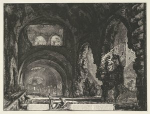 Interieur van de Tempel van Hercules Victor t a Tivoli Vnitřní pohled na Villa di Mecenate (název na objektu) Gezichten op Rome (název série) Pohledy na Řím navržený a vyrytý architektem Giambattista Piranesi Ve (nez) iano (název série) od Giovanni Battista Piranesi