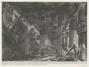Interieur van graftombe u Vigna Casali Vnitřní pohled na hrobku na vinici Casali v Porta S. Sebastiano (titul na objektu) Archeologische vondsten in en rond Rome (název série) Římské starožitnosti (název série) od Giovanni Battista Piranesi
