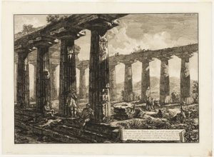 Vnitřní pohled na chrám, o kterém se věří, že byl zasvěcen Juno, z různých pohledů na Paestum od Giovanni Battista Piranesi