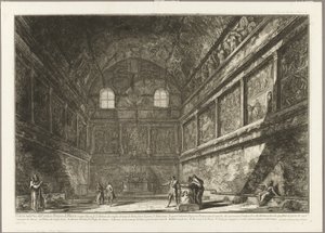 Vnitřní pohled na starověký Bakchův chrám, nyní kostel S. Urbano, dvě míle od Říma, z Views of Rome od Giovanni-Battista Piranesi