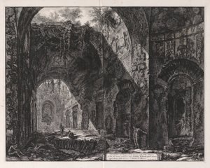 Interiér chrámu, o kterém se říká, že je Canopus v Hadrianu od Giovanni Battista Piranesi