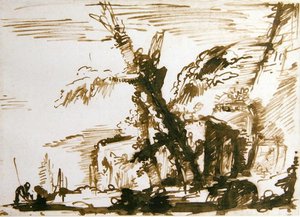 Italská krajina (pero a tuš na papíře) od Giovanni Battista Piranesi