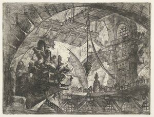 Dungeon s vězni na vyčnívající plošině Dungeons (název série) Invenzioni Capric di Carceri all Acqua Forte (název série) od Giovanni Battista Piranesi