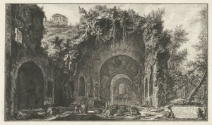 Nymphaeum van Egeria v Římě Pohled na zdroj a egyptské jeskyně mimo Porta Capena nebo di S. Seb.no (...) (titul na objektu) Gezichten op Rome (název série) Pohledy na Řím navrhl a vyryl Giambattista Piranesi architekt Ve (nez) ia od Giovanni Battista Piranesi