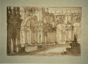 Palácové nádvoří s fontánou od Giovanni Battista Piranesi