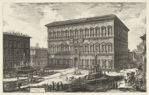 Palazzo Farnese v Římě Pohled na Palazzo Farnese (název na objektu) Gezichten op Rome (název série) Pohledy na Řím navržený a vyrytý architektem Giambattista Piranesi Ve (nez) iano (název série) od Giovanni Battista Piranesi