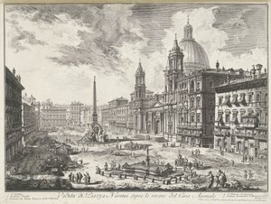 Piazza Navona te Rome Pohled na Piazza Navona nad ruinami Agonal Circus (název na objektu) Gezichten op Rome (název série) Pohledy na Řím navržený a vyrytý architektem Giambattista Piranesi Ve (nez) iano (název série) od Giovanni Battista Piranesi