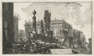 Capitol Square van links gezien Pohled na Kapitol na straně (titul na objektu) Gezichten op Rome (název série) Pohledy na Řím navržený a vyrytý architektem Giambattista Piranesi Ve (nez) iano (název série) od Giovanni Battista Piranesi