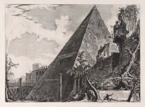 Pyramida Gaia Cestia, z Vedute di Roma (Pohledy na Řím) od Giovanni Battista Piranesi