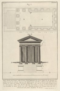 Plán a fasáda chrámu Fortuna Virilis Tempio della Fortuna Virile, z..., 1756. od Giovanni Battista Piranesi