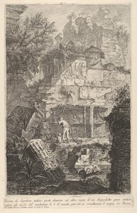 Deska 6: Ruiny starověké hrobky před ruinami starověkého akvaduktu, nad obloukem..., 1743. od Giovanni Battista Piranesi
