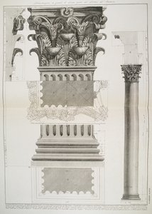 Deska LXXXIV-V Ukázka části portiku Pantheonu ve velkém měřítku z knihy "Vedute", poprvé vydané v roce 1756, vydavatel E und F.N. Spon Ltd., 1900. od Giovanni Battista Piranesi