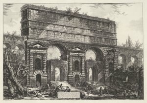 Porta Maggiore te Rome Pohled na pomník, který nechal postavit císař Titus Vespasianus (...) (název na objektu) Gezichten op Rome (název série) Pohledy na Řím navržený a vyrytý architektem Giambattista Piranesi Ve (nez) iano (název série) od Giovanni-Battista Piranesi