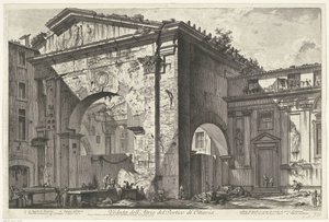 Porticus van Octavia te Rome Pohled do atria sloupoví Octavie (název na objektu) Gezichten op Rome (název série) Pohledy na Řím navržený a vyrytý architektem Giambattista Piranesi Ve (nez) iano (název série) od Giovanni Battista Piranesi