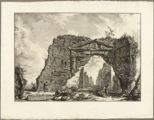 Pozůstatky zastřešeného sloupoví nebo kryptoportikusu ve vile Domitian, pět mil za Římem na silnici Frascati, z Views of Rome od Giovanni Battista Piranesi