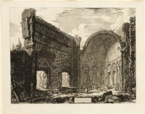 Zbytky místnosti patřící k pretoriánské pevnosti v Hadriánově vile, Tivoli, z Pohledů na Řím od Giovanni Battista Piranesi