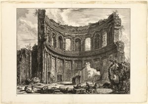 Pozůstatky takzvaného Apollónova chrámu v Hadriánově vile v Tivoli z Pohledů na Řím od Giovanni Battista Piranesi