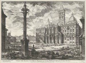 Santa Maria Maggiore te Rome Pohled na baziliku Santa Maria Maggiore se dvěma bočními továrnami zmíněné baziliky (název na objektu) Gezichten op Rome (název série) Pohledy na Řím navrhl a vyryl Giambattista Piranesi architekt Ve (nez) ia od Giovanni Battista Piranesi