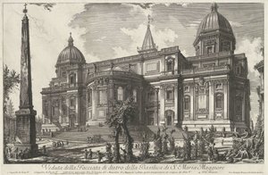 Santa Maria Maggiore te Rome Pohled na zadní fasádu baziliky S. Maria Maggiore (titul na objektu) Gezichten op Rome (název série) Pohledy na Řím navržený a vyrytý architektem Giambattista Piranesi Ve (nez) iano (název série) od Giovanni Battista Piranesi