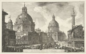 Santa Maria di Loreto en de Santissimo Nome di Maria te Rome Pohled na dva kostely (...) (nadpis na objektu) Gezichten op Rome (název série) Pohledy na Řím navržený a vyrytý architektem Giambattista Piranesi Ve (nez) iano (název série) od Giovanni-Battista Piranesi