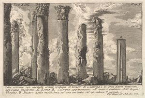 Sedm sloupů chrámu Juturna s korintskými hlavicemi. . . Sette dvojtečka..., 18. století. od Giovanni Battista Piranesi