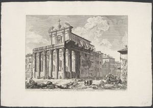 Tempel van Antoninus en Faustina te Rome Pohled na chrám Antonina a Faustiny v Campo Vaccino (název na objektu) Gezichten op Rome (název série) Pohledy na Řím navržený a vyrytý architektem Giambattista Piranesi Ve (nez) iano (název série) od Giovanni Battista Piranesi