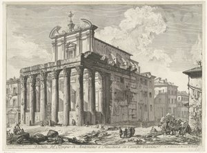 Tempel van Antoninus en Faustina te Rome Pohled na chrám Antonina a Faustiny v Campo Vaccino (název na objektu) Gezichten op Rome (název série) Pohledy na Řím navržený a vyrytý architektem Giambattista Piranesi Ve (nez) iano (název série) od Giovanni Battista Piranesi