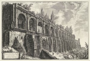 Tempel van Hercules Victor t a Tivoli Pozůstatky vily di Mecenate v Tivoli, postavené z travertinů nejisté práce (název na objektu) Gezichten op Rome (název série) Pohledy na Řím navrhl a vyryl Giambattista Piranesi architekt Ve (nez) iano ( od Giovanni Battista Piranesi