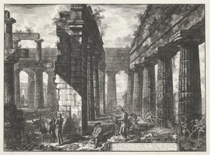 Neptunův chrám v Paestum Různé pohledy na zbytky tří velkých budov, které stále stojí v Paestum (název série) Různé pohledy na quelques restes de trois grands édifices qui subsistent přídavek dans l