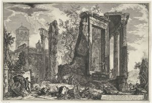 Tempel van Vesta en de Tempel van de Tiburtijnse Sibille v Tivoli Jiný pohled na Sibylin chrám v Tivoli (název na objektu) Gezichten op Rome (název série) Pohledy na Řím navrhl a vyryl Giambattista Piranesi architekt Ve (nez) iano (ser od Giovanni Battista Piranesi